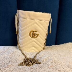 Gucci Cream Chevron Crossbody Bag with Gold Accents